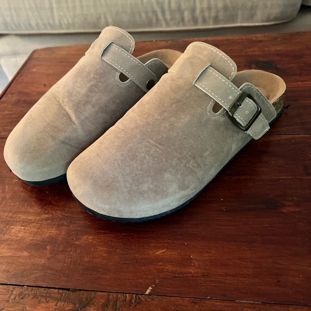 Suede Clogs with Buckle
